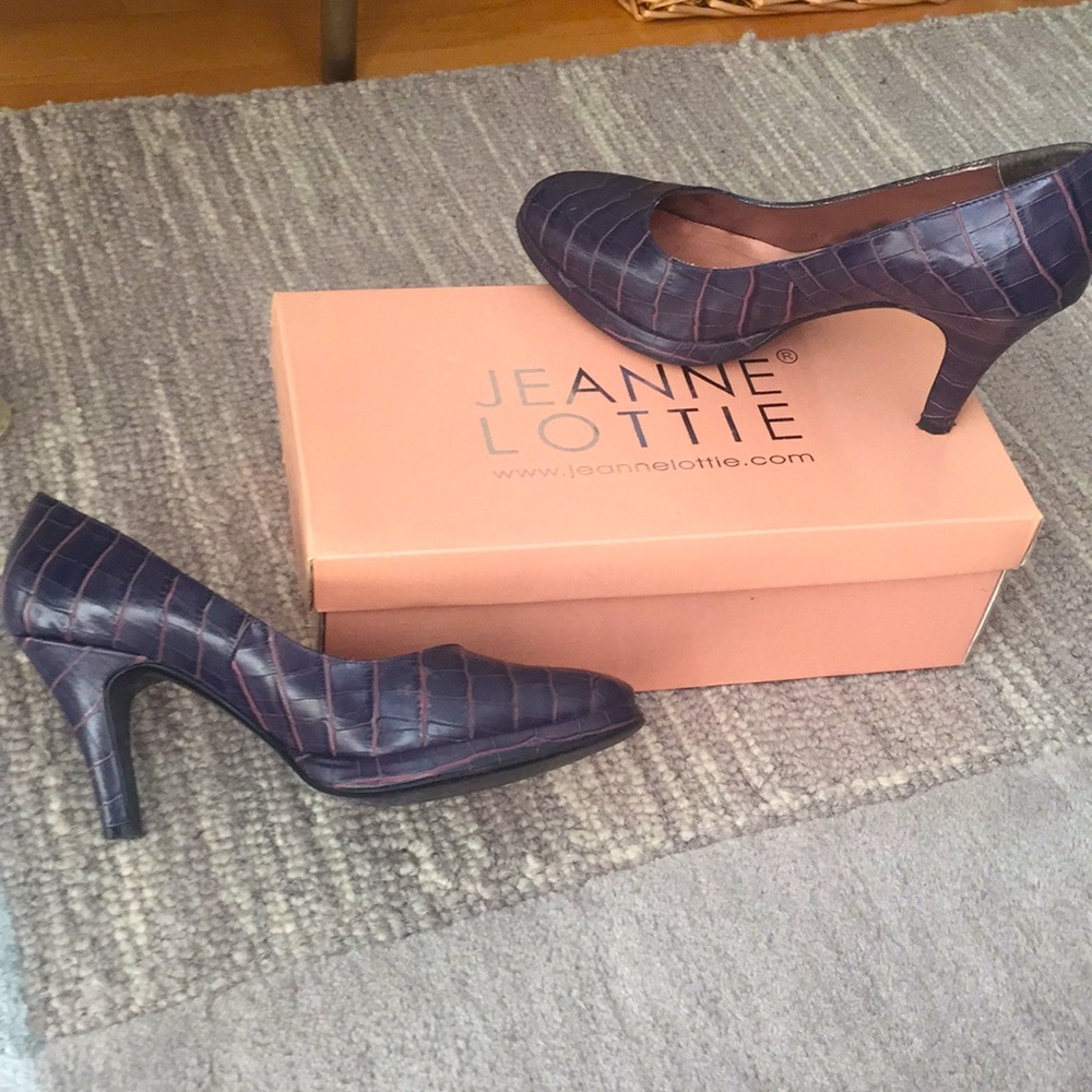 Jeanne Lottie purple faux croc heels